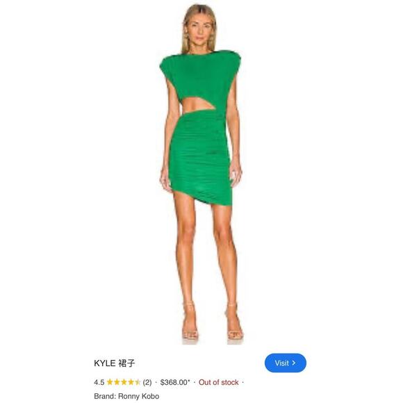 Ronny Kobo Unlined Side Cut-Out Ruched Mini Kyle Dress in Green Size Small NWT - Picture 6 of 11